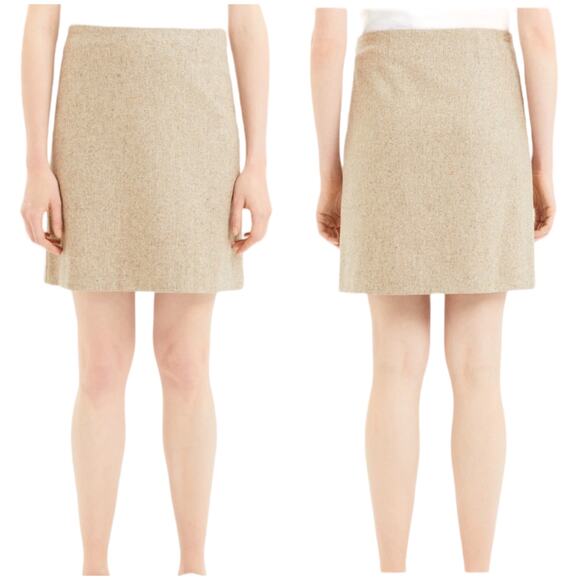 Theory NWT Easy Waist A-line Mini Skirt Taupe Speckle Wool Size 4 Tweed Look
